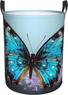 Beautiful butterfly print Circular Hamper Waterproof Storage Bin Organizer Basket Laundry Hamper With Handles For Clothes Toys Medium