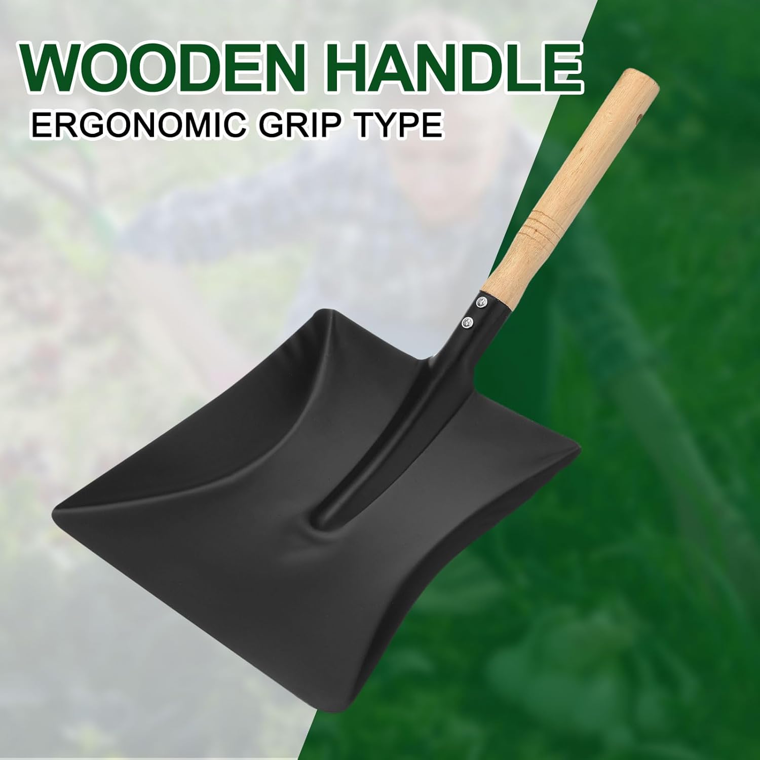 HARFINGTON 2pcs Fireplace Ash Shovel 18" Metal Garden Shovel Dust Pan with Wooden Handle for Wood Stove Coal