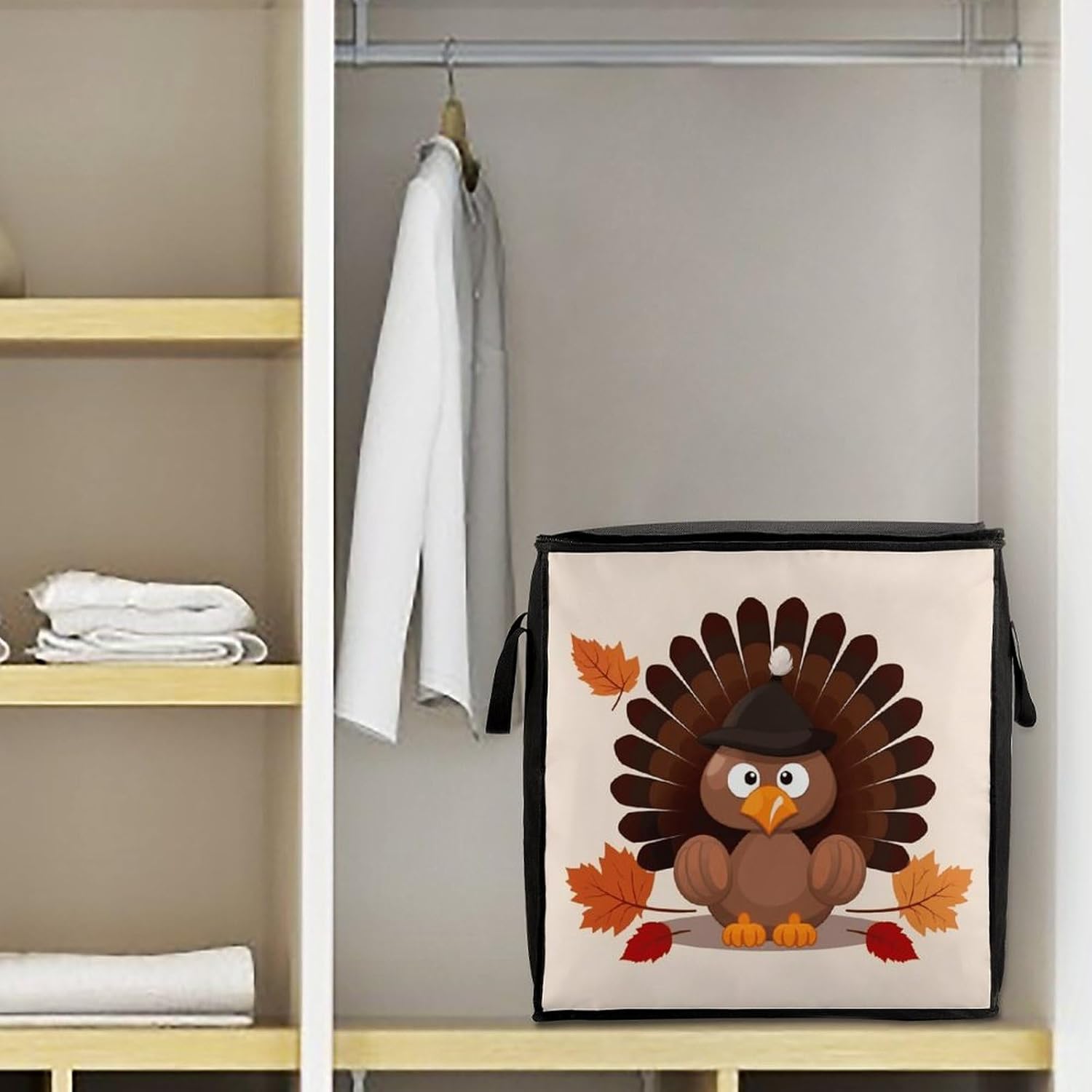 Maple Leaf Dark Brown Turkey Storage Bag with Zippers And Handle Extra Large Bedding Comforter Storage Bag Foldable Blanket Storage Bags Fabric Moving Bags for Closet Organizer (70L)