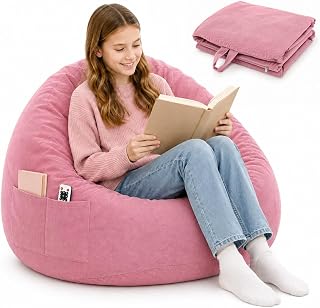 Puff lounge vuxen, bönsäck puffstol för barn rosa (inget fyllmedel)
