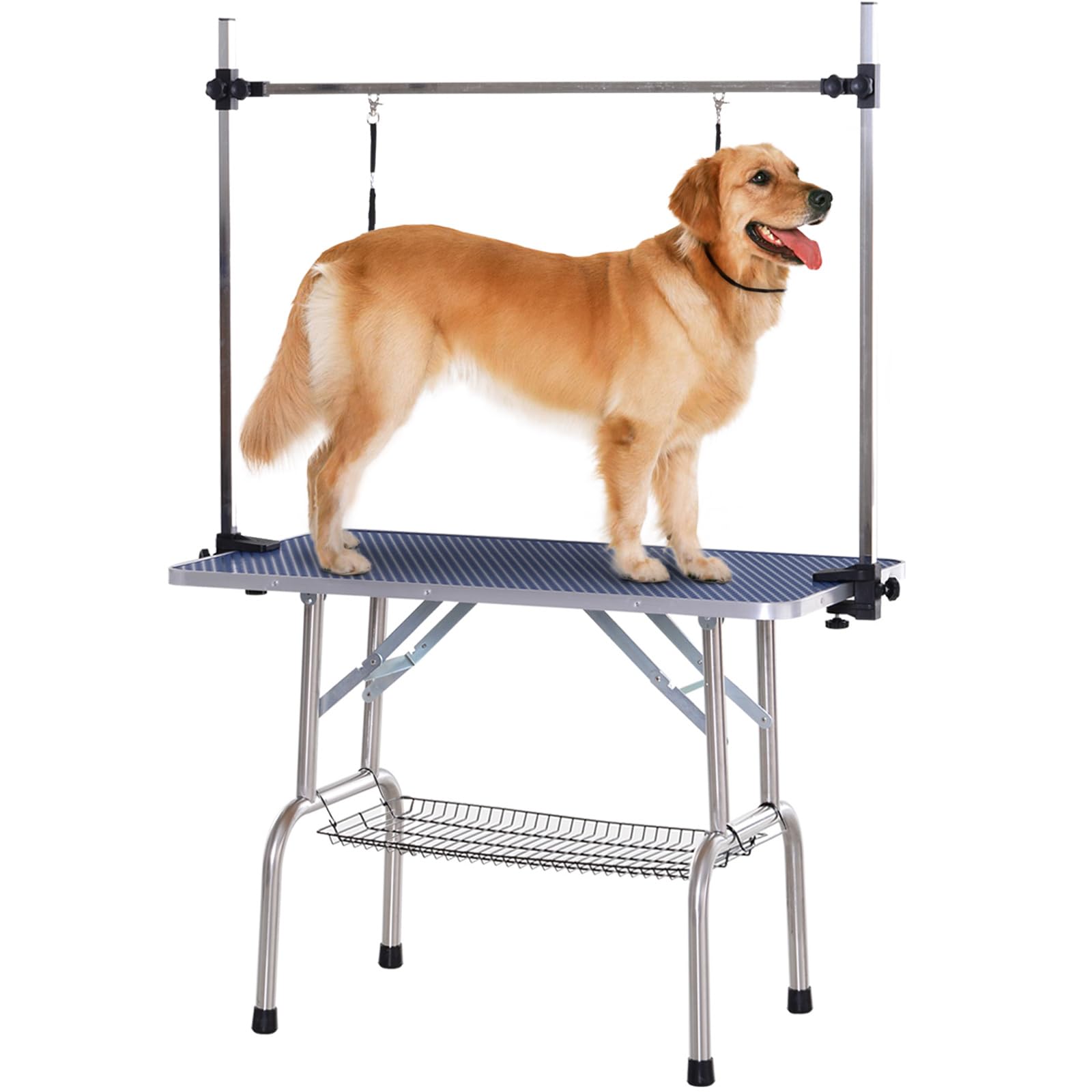 PawHut Hundepflegetisch Höhenverstellbar Tierpflegetisch Klappbar Hunde Pflegetisch Hundefriseur Tisch Schertisch Trimmtisch mit Unterkorb für Hunde Katzen bis zu 100 kg Blau
