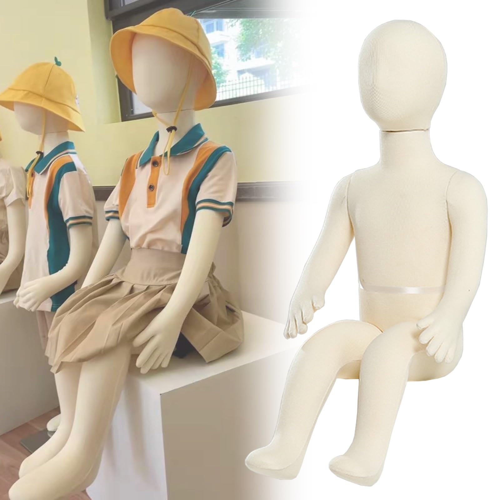 Generisch Sitzende Schaufensterpuppe in Lebensgröße, 1–9 Jahre, Unisex-Ganzkörper-Schaufensterpuppen für Kinder/Kleinkinder/Teenager, Schaufensterpuppe für Kinderkleidung, Dummy-Modellständer (1 Jahr