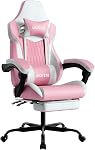 Chaises de jeu de massage chaise avec repose-pieds Rallonge réglable dossier Hauteur Gamer Siège équipé roues rétractables (Beige)