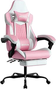 Gaming Chair with Footrest, High Back PVC Leather Ergonomic Gamer Chair with Adjustable Headrest and Lumbar Support, Racing Style for Office and Home (Pink)