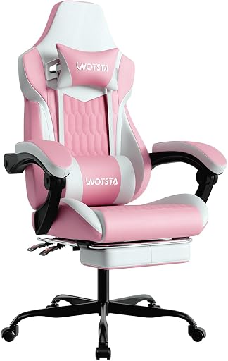 Gaming Chair with Footrest, High Back Gaming Chairs PVC Leather Ergonomic Gamer Chair with Adjustable Headrest Lumbar Support Racing Style Video Gaming Chair for Office/Home (Pink) (ASIN B0BXW5J3ZR), rank #10 by monthly sales volume for 'Pink Gaming Chair' on Amazon