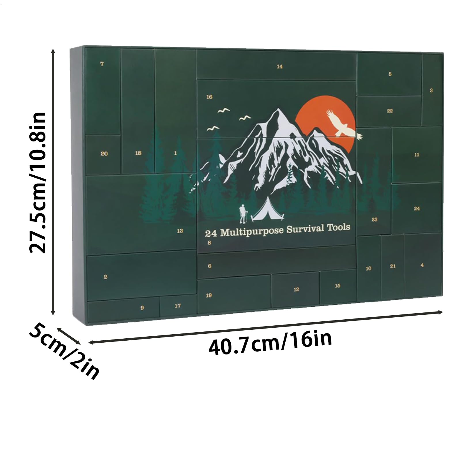 Kit di sopravvivenza calendario 'Avvento – conto alla rovescia di Natale 24 giorni per uomini, strumenti di sopravvivenza giornalieri all'aperto, set regalo, attrezzatura da campeggio portatile | 24 giorni per uomini, strumenti di sopravvivenza giornalier