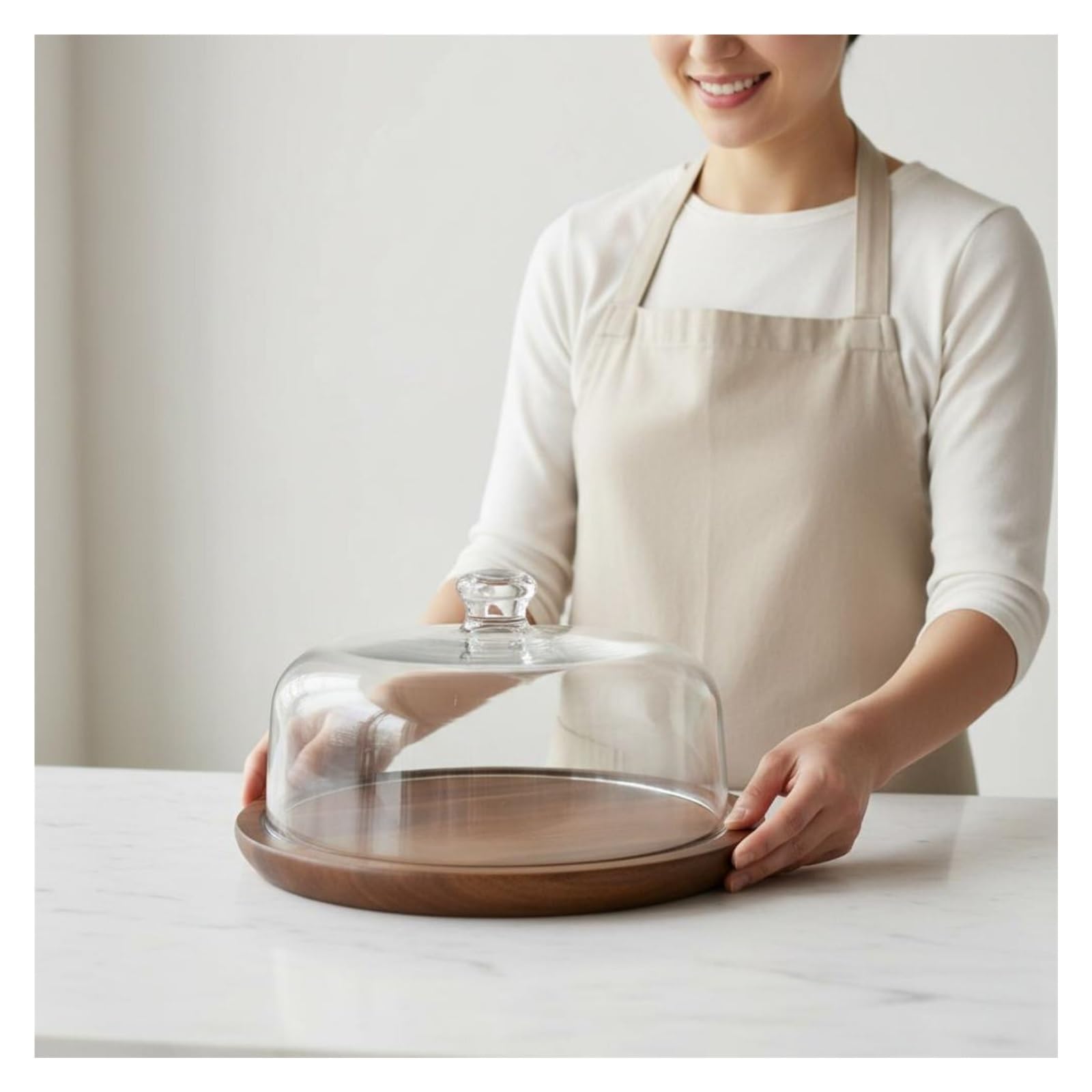 Soporte de madera con cúpula de vidrio for postre de cafetería(S 21CM Round Lid)
