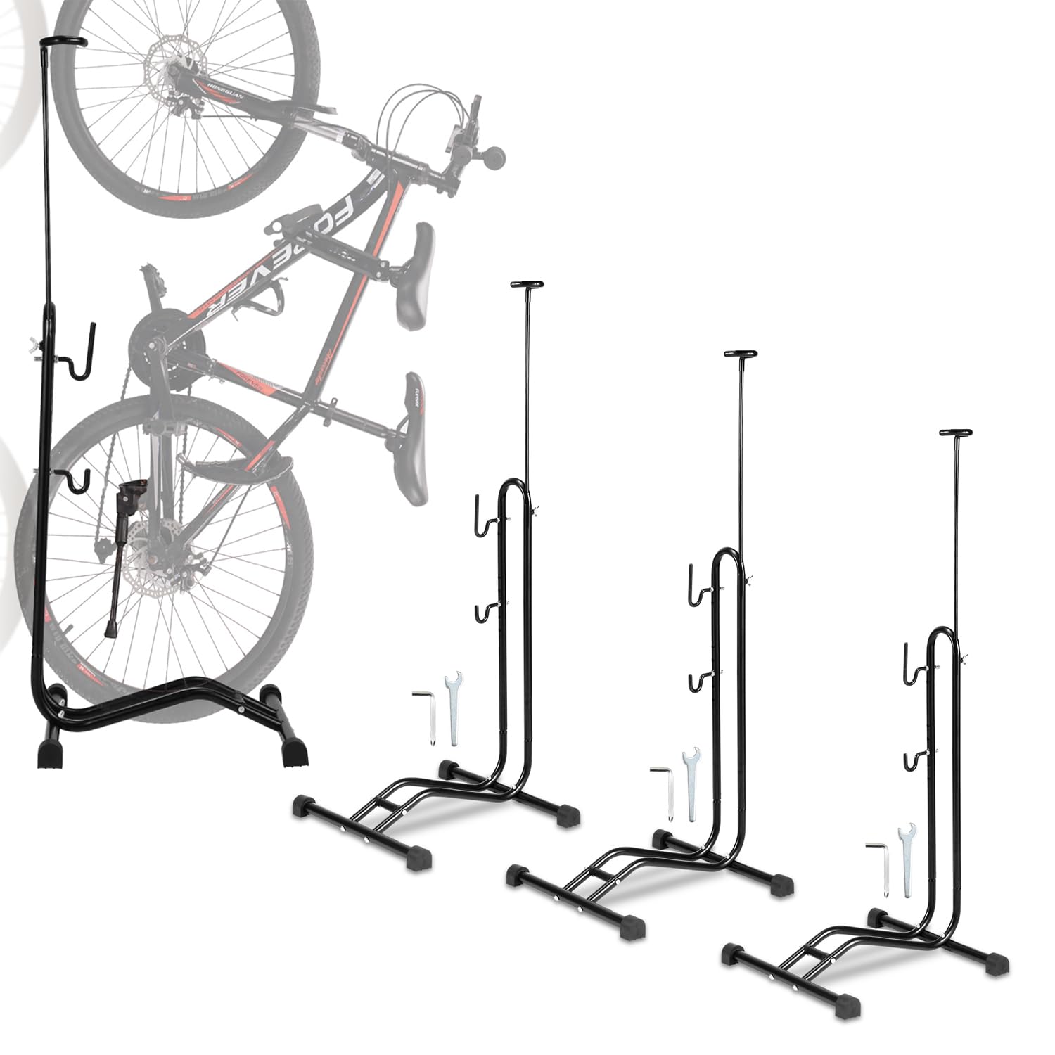 Daromigo Fahrradständer Boden, 4 Stück 3 in 1 Fahrradhalterung Höhenverstellbaren, Radständer für 29 zoll Fahrrad mit Reifenbreiten bis 65 mm, mit Rahmenschutz, 42.5 * 43.5 * 117