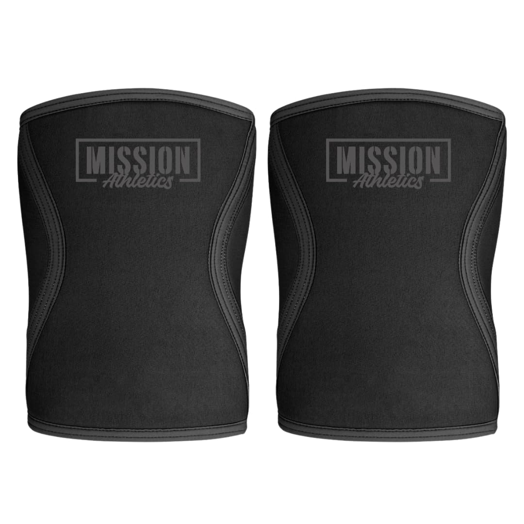 Mission Athletics Knee Sleeves (1 Pair) - Knee Sleeve & Compression Brace for Squats, Fitness, Weightlifting, and Powerlifting - 7MM Sleeve Pair - For Men & Women (Black, Large)