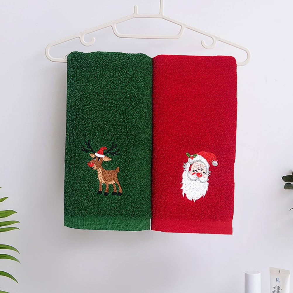 BESPORTBLE 3er Set Weihnachtshandtücher - Dekorative - Bestickte Geschirrtücher Für Küche Und Badezimmer Geschenkidee in Rot Grün Weiß Baumwolle Saugfähig