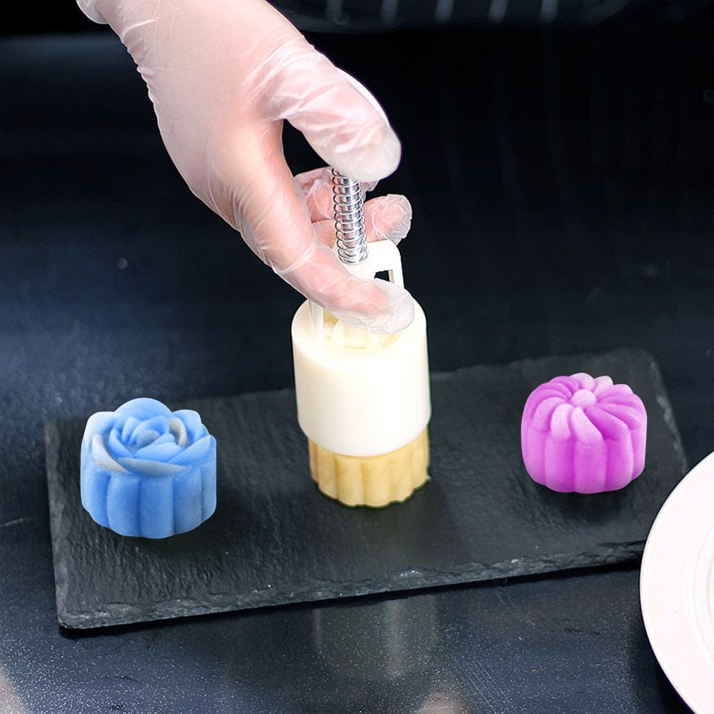 Senhai 2 zestawy foremek Mooncake Mould Press 50 g z 11 znaczkami, kwiaty i trójkątne kształty, narzędzia do dekoracji ciastek DIY, kolor biały