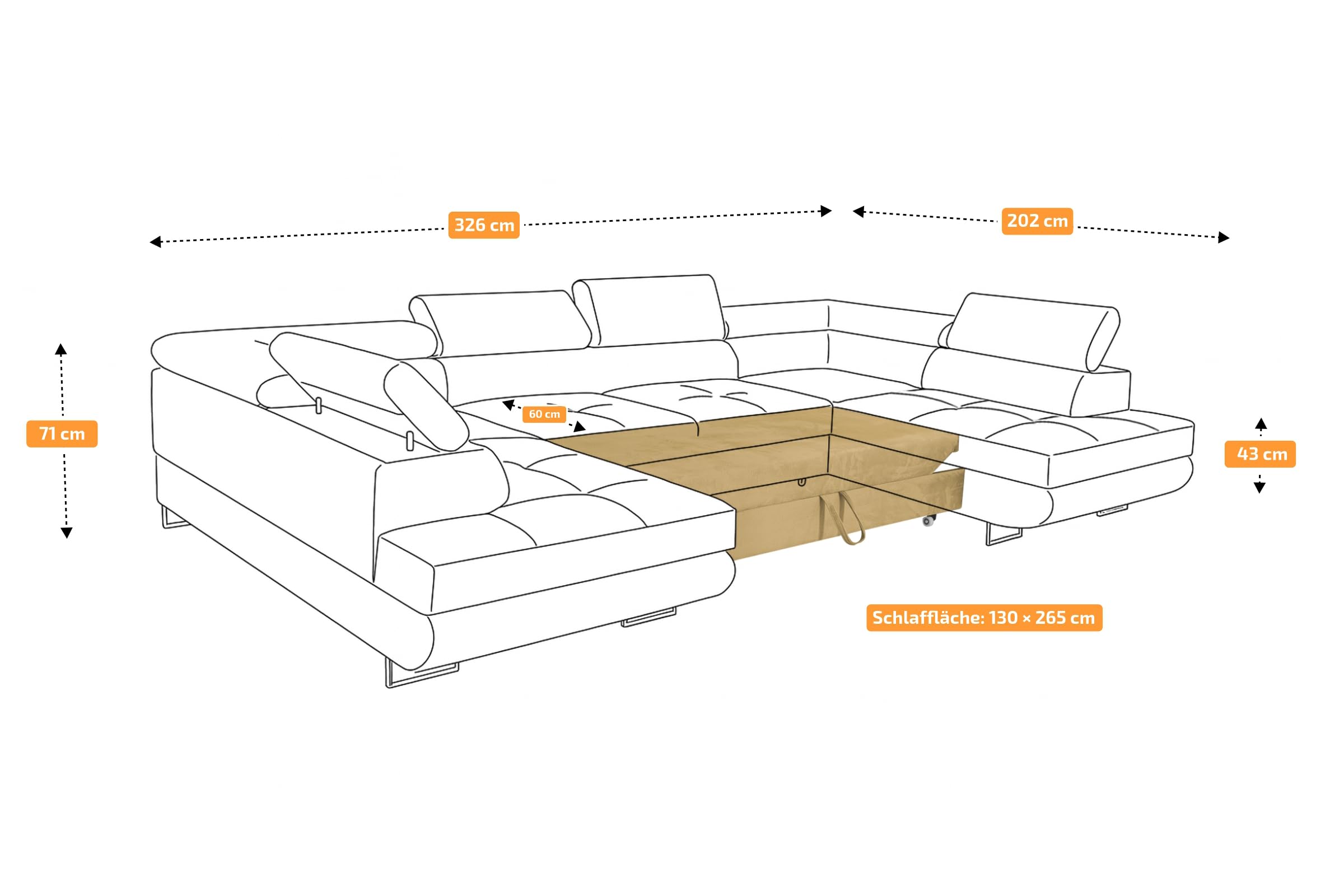 Ecksofa mit Schlaffunktion Big PASTI U-Form, Sofa Couch mit Bettkasten, 3-Sitzer Eckcouch, Schlafsofa für Wohnzimmer, Big Sofa Couch mit Schlaffunktion (Dunkelgrau)
