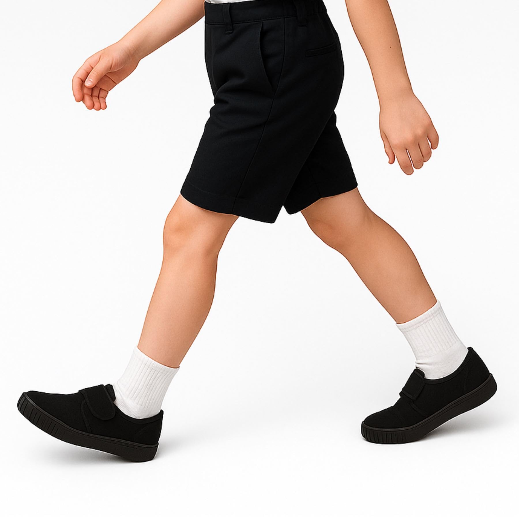 Confezione da 2 scarpe Plimsolls in tela per bambini attivi, tinta unita, scarpe da scuola per aule, parco giochi e sport al chiuso, morbide, unisex, scarpe da ginnastica nere