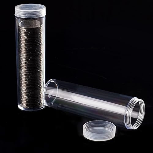 Miniatura 2 de Ettonsun Paquete de 5 soportes de plástico transparente de 1.063 in para almacenamiento de monedas con tapa de rosca, cada uno con capacidad para 48