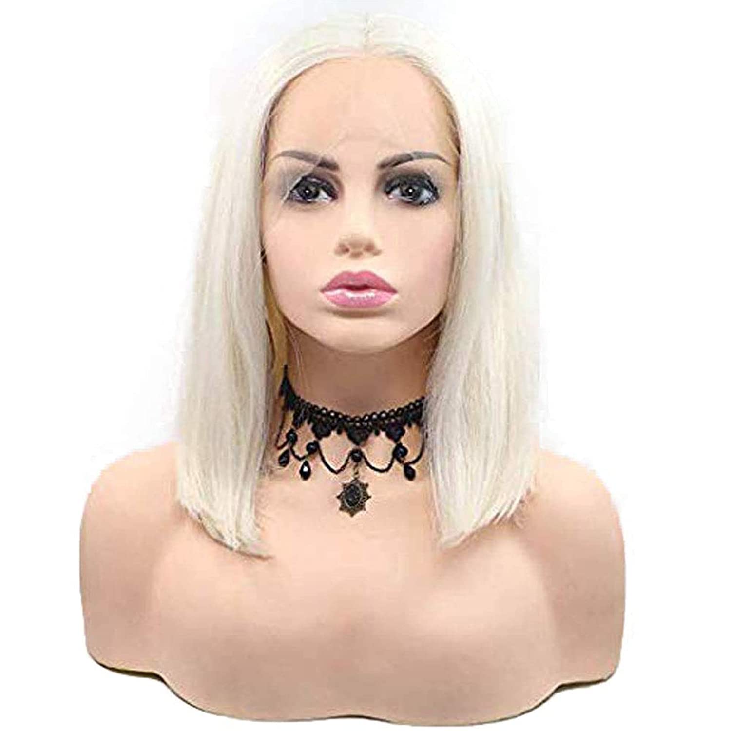 Blonde Bob Wigs for Black Women Platinum White Lace Front Wig 14 Inch Real Hair Synthetic Heat Resistant Fiber Short Wig Pre Plucked Hairline Glueless Realistic Cosplay Daily Drag Wig - Image 3