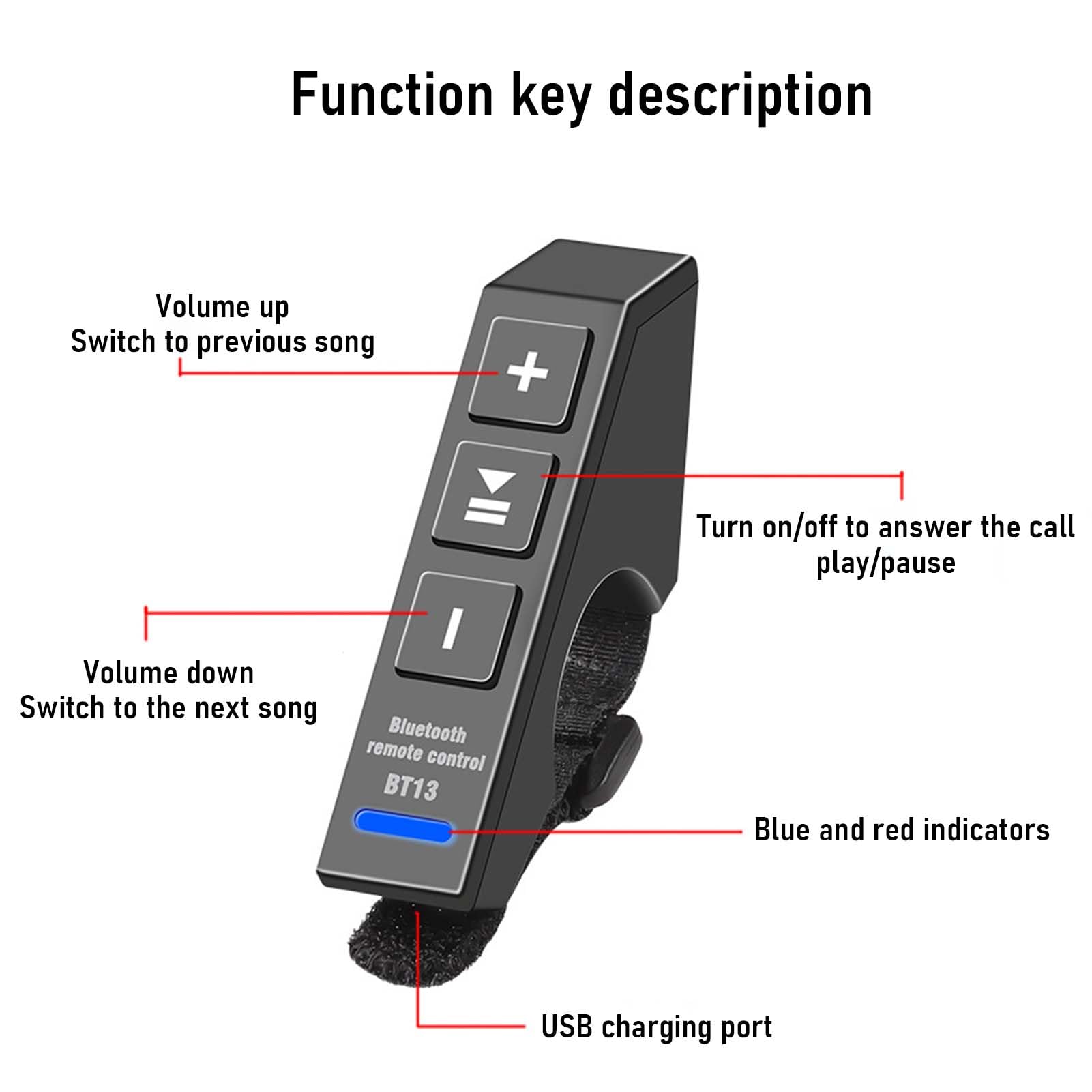 Bezprzewodowy pilot Bluetooth BT13 V5.0 do smartfonów, słuchawek i kierownicy motocykla