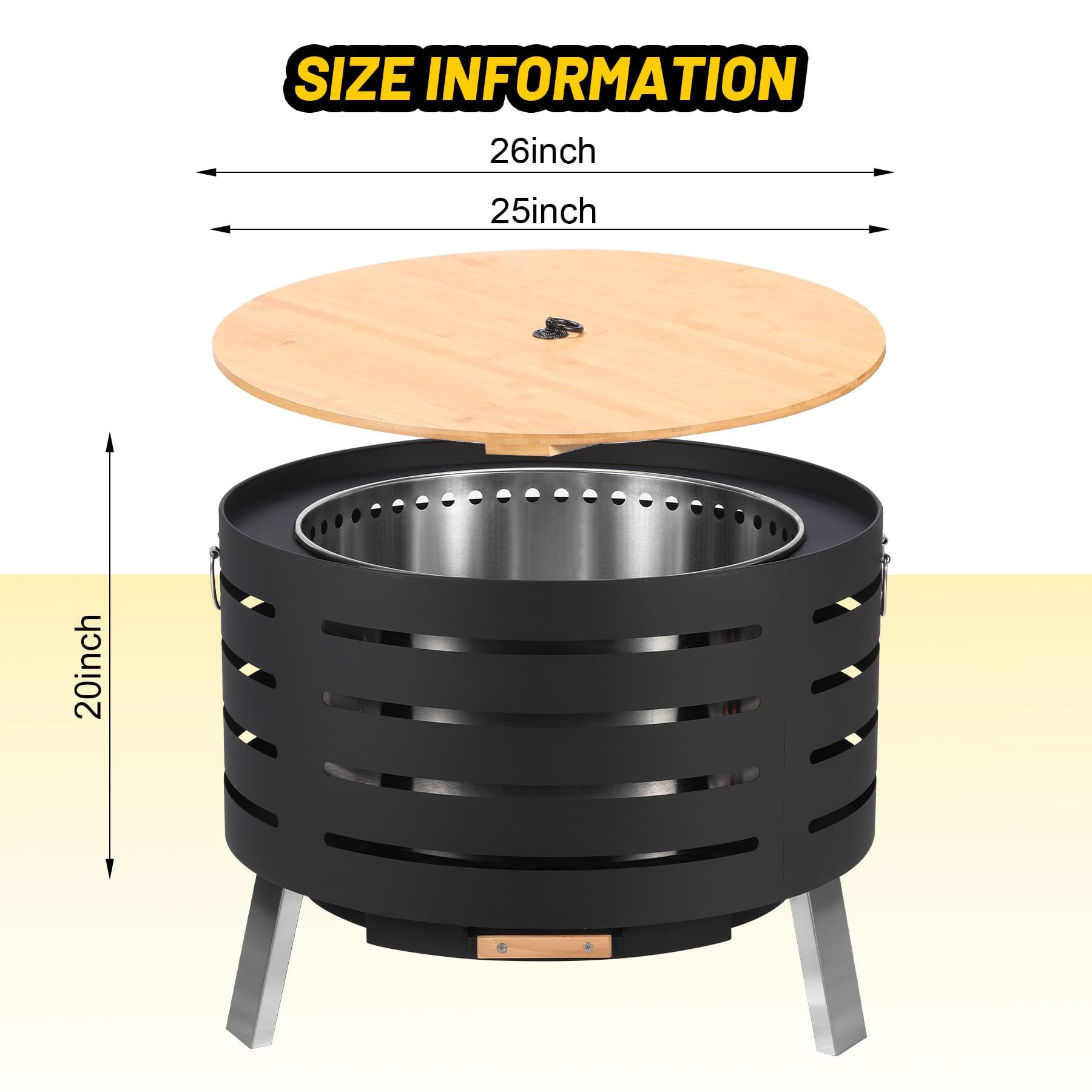 Feuerschale, Ø66cm Feuerkorb mit Funkenschutz, Groß Feuertonne für den Garten mit Schürhaken, Solide und Stabil, Holz & Kohle Feuerstelle inkl Abnehmbare Aschepfanne für Outdoor BBQ Heizung 66x66x50cm