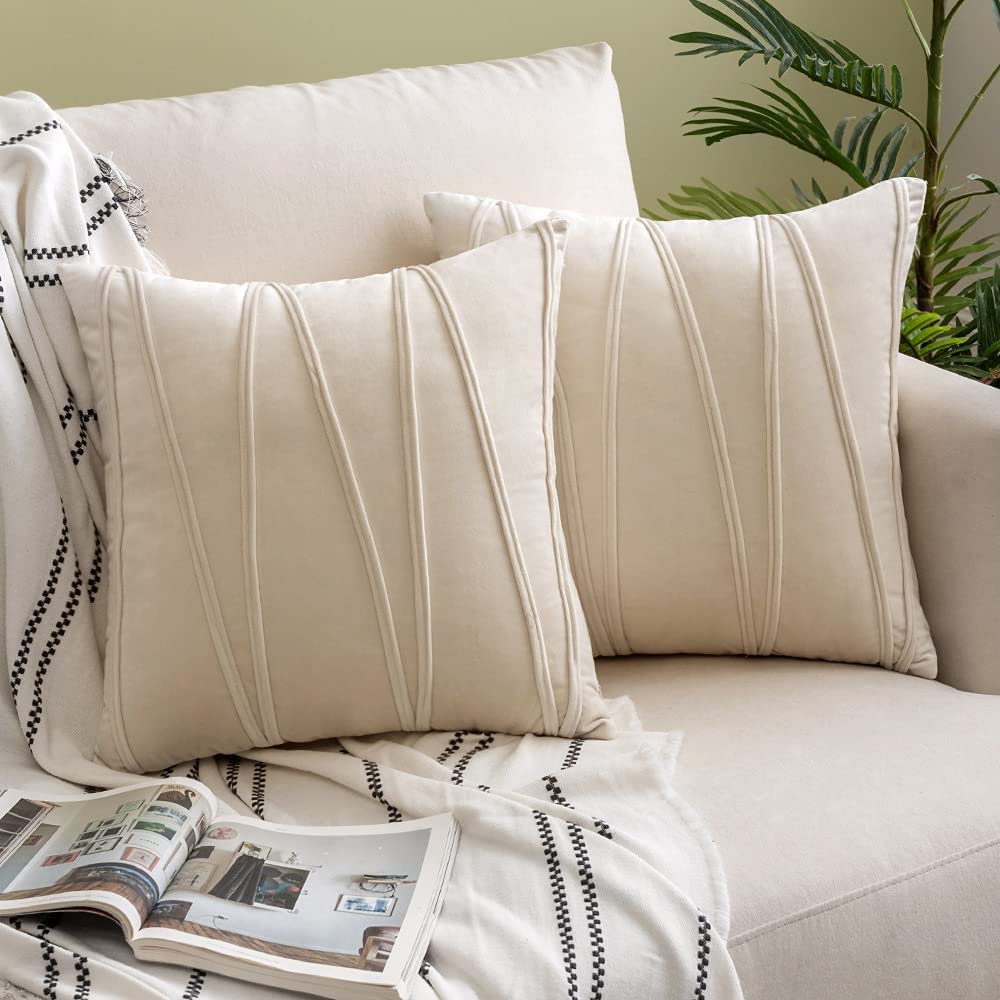 Khooti Velvet Striped Cushion Cover Pack of 3-26" x 26" / 66 x 66 cm | Cream White | Soft Pillow Covers Cushion Case for Sofa Bedroom Livingroom Chair Car, Cushion Cover with Zig Zag Pattern-image-34