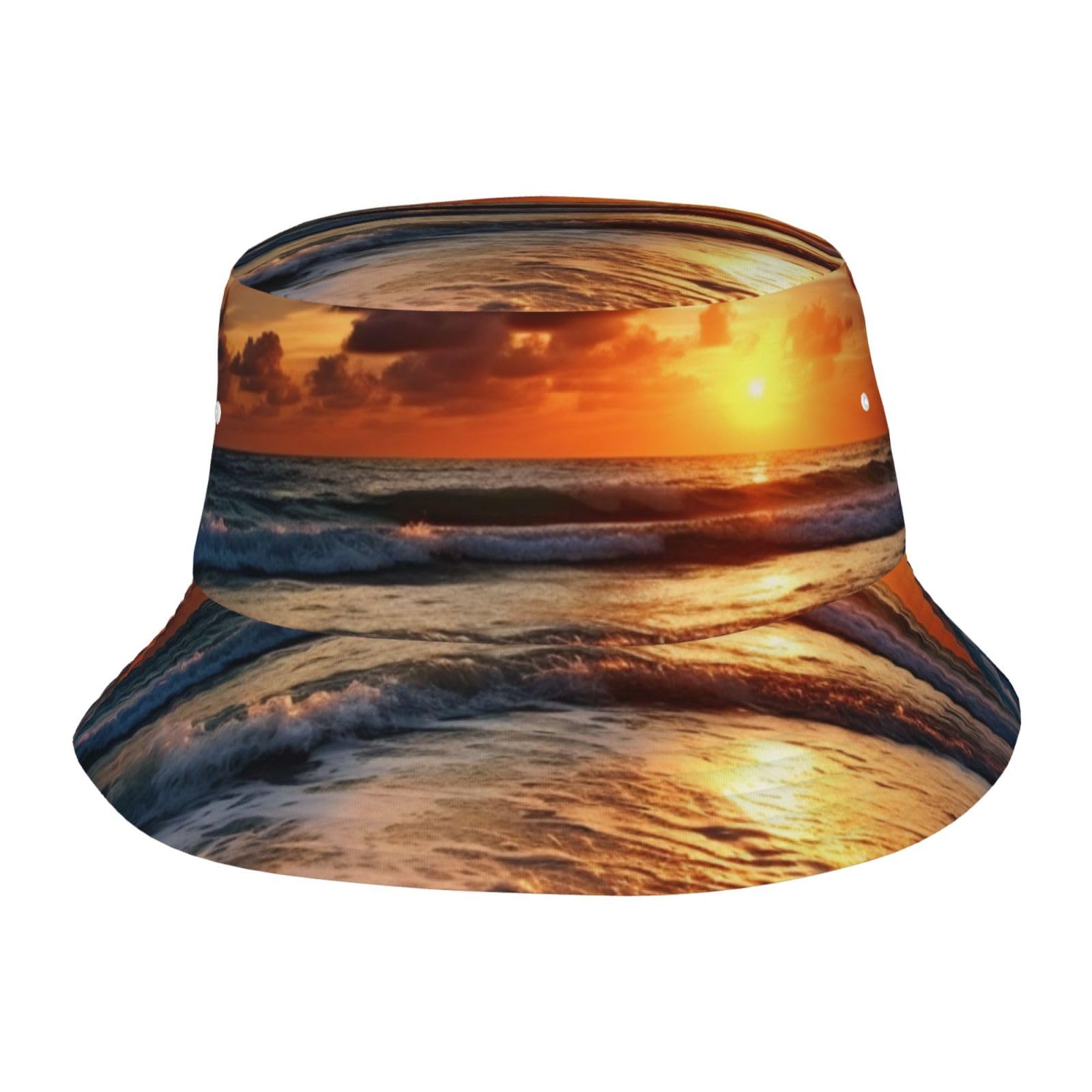 Unisex Cute Bucket Hat Beach Sunrise Summer Travel Fisherman Cap Beach Travel Sun Hat Outdoor Cap Black