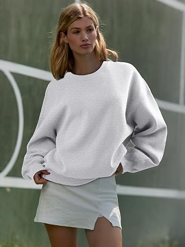 Miniatura 3 de ATHMILE Sudadera de gran tamaño para mujer, cuello redondo, forro polar, manga larga, sudaderas con capucha, tops de otoño, ropa de moda 2025