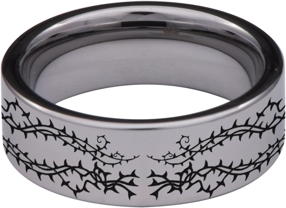 Friends of Irony Tungsten Carbide Skull and Roses Gothic Wedding Band Anniversary Ring for Men and Women 8mm - Image 3