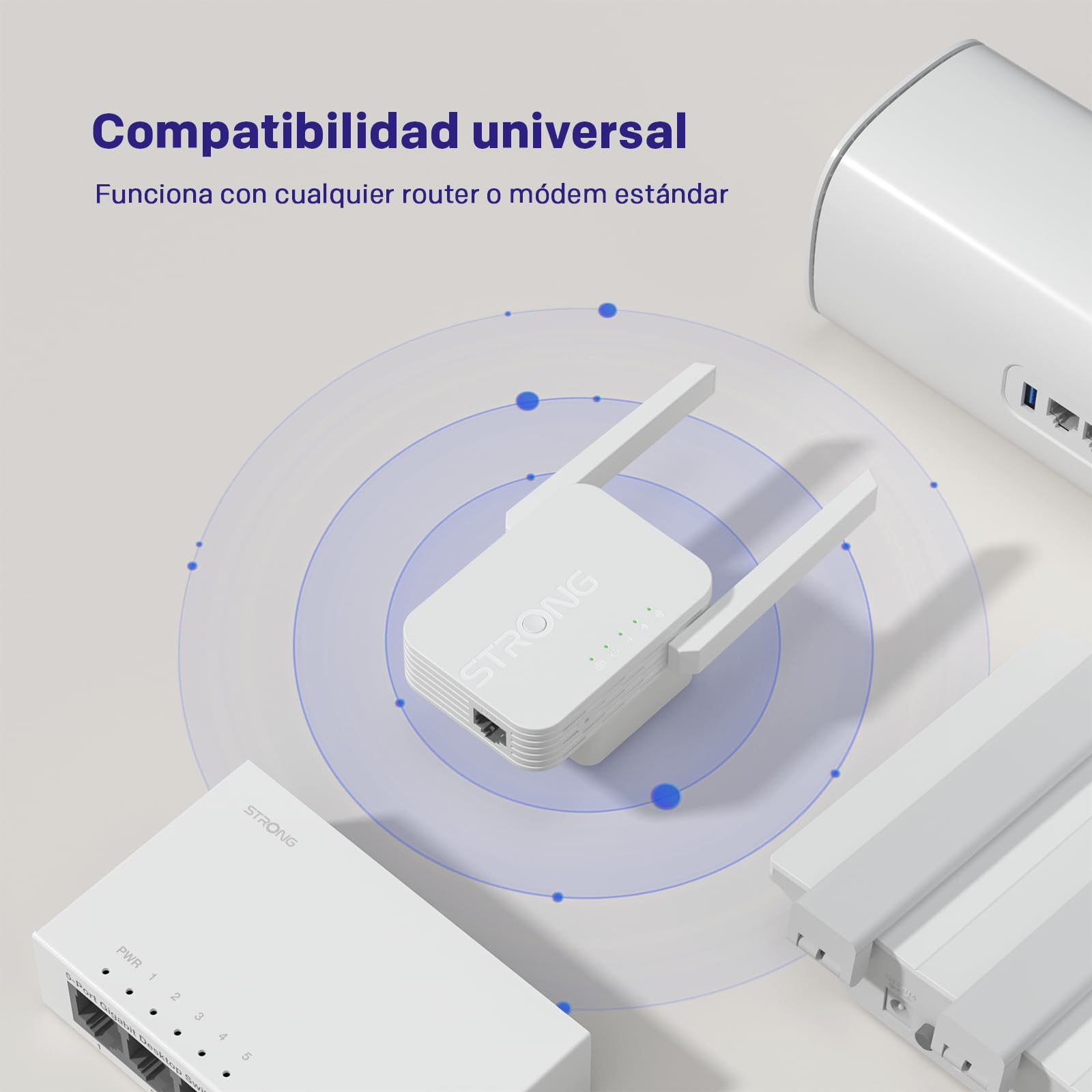 STRONG Repetidor WiFi 300 Mbps de Pared – Amplificador señal WiFi Potente para casa, repetidor WiFi Largo Alcance, WiFi Extender con WPS, Puerto LAN y Modo Punto de Acceso
