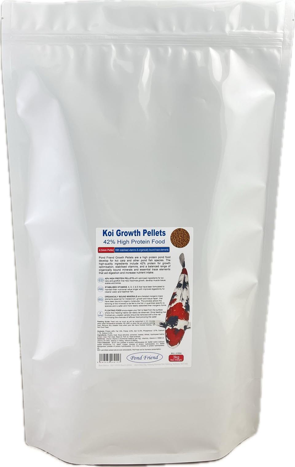 Pond Friend Koi Growth Pellets Floating Fish Food 3kg 4.5mm Carp & Goldfish High Protien Diet For Fast Growth
