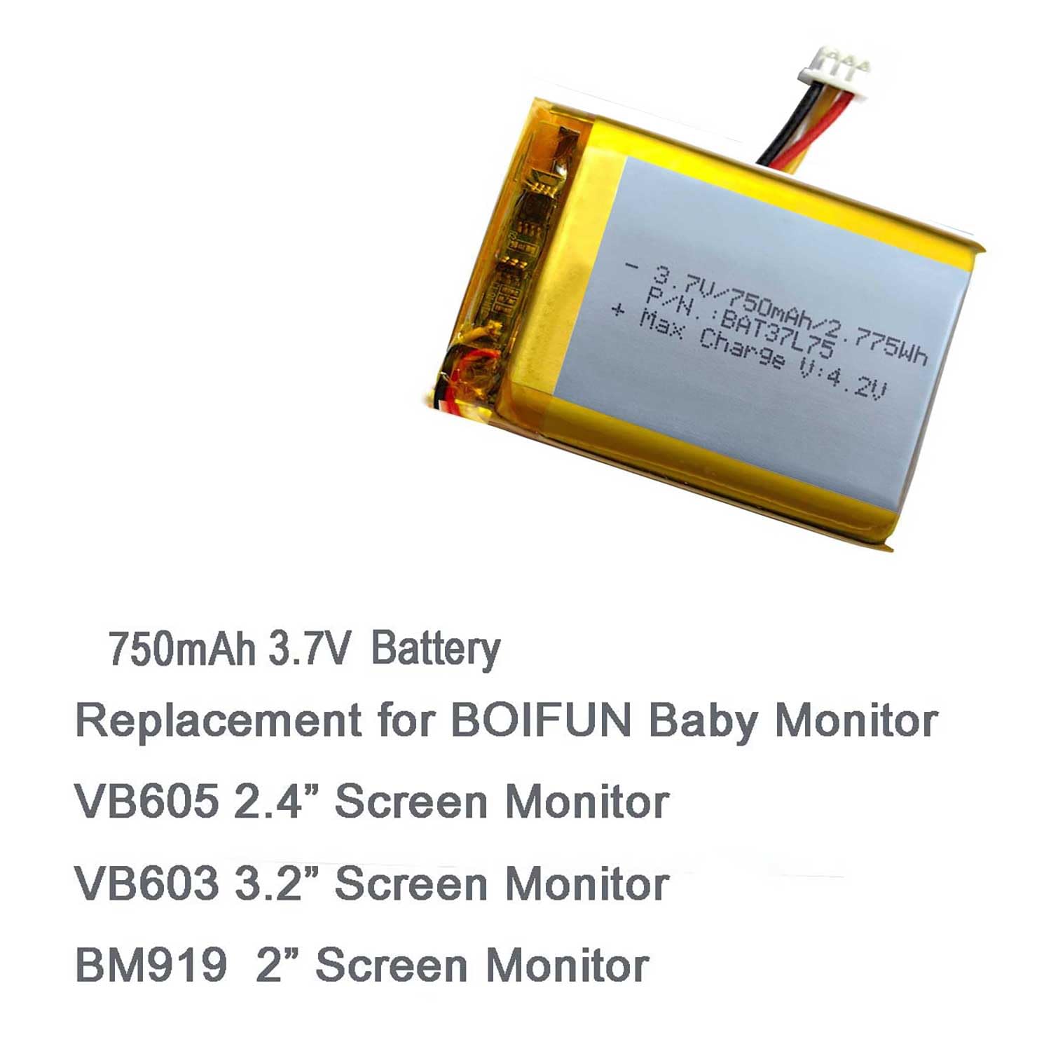 AOLIKES Batteria di ricambio da 750 mAh per BOIFUN VB603-M schermo 3,2" / VB605-M 2,4 pollici / BM919 2" schermo baby monitor