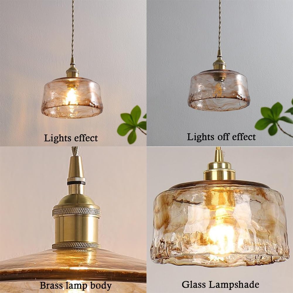 Lampadario Piccolo in Stile Nordico retrò, lampade a Sospensione in Vetro per Interni, Lampada a Sospensione Rotonda Color Ambra dal Design Creativo e Personale, Lampada da soffitt