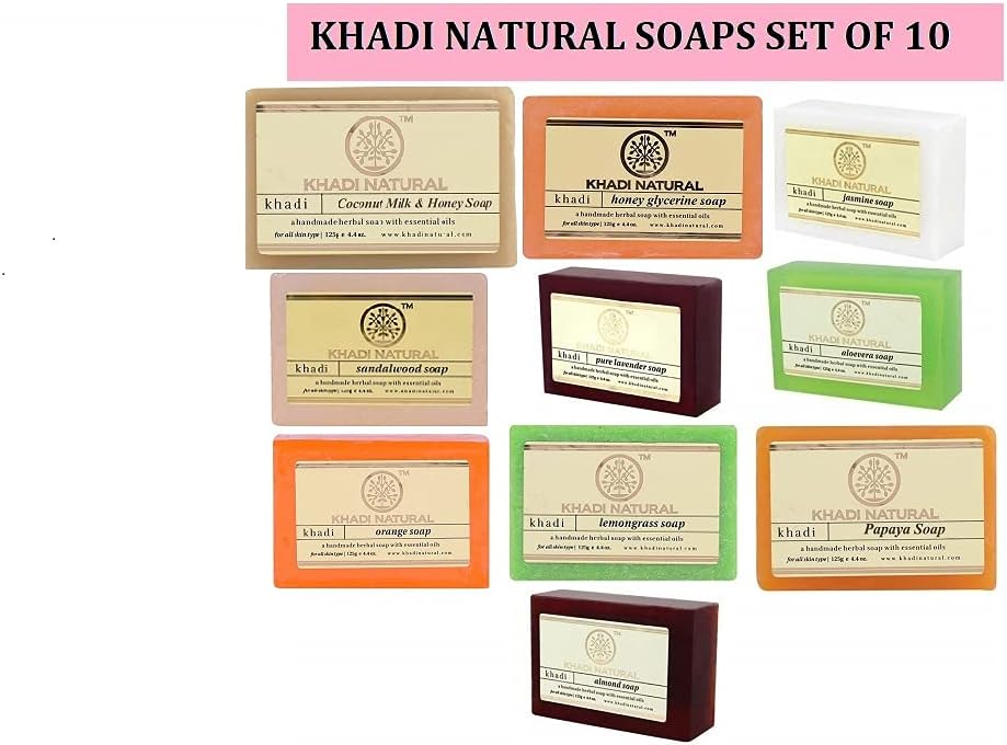 Khadi Natural Herbal Soap Gift Set | Handcrafted Essential Oil Soaps | Pure & Natural | Refreshing & Gentle Cleansing | Provides Naturally Glowing Skin | Pack of 10