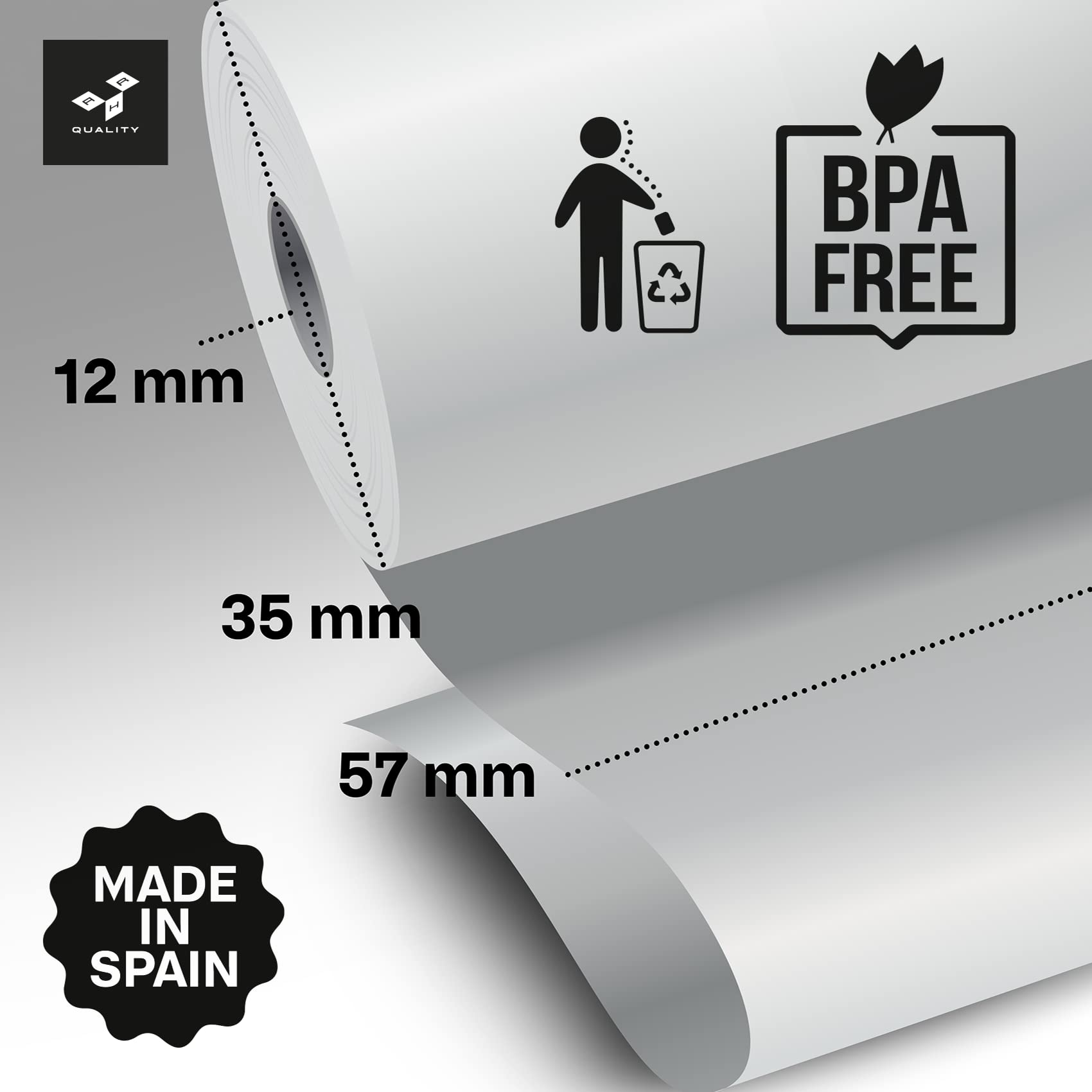 Rollos de Papel Térmico Blanco 57x35x12 mm Para TPV Sin BPA - Papel Termico 57mm - Papel Datáfono de Alta Durabilidad (20)