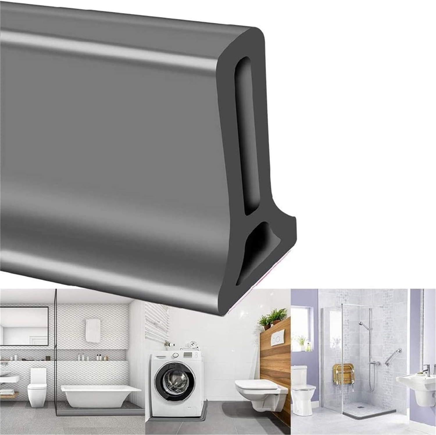 TAOQILE Collapsible Frameless Shower Water Dam Barrier Silicone Shower Threshold Water Stopper，Stay Dry Retainer for Wet and Dry Separation (Grey,180 cm)