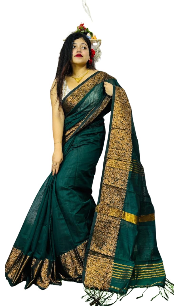 Handloom Zari Woven Amm Kalka Design Cotton Slub Saree with Rich Traditional Border Elegant Ethnic Wear for Women-picture-38