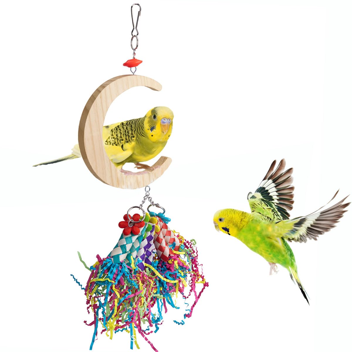Paxikaka Wooden Bird Swing Toy with Gnawing Toy