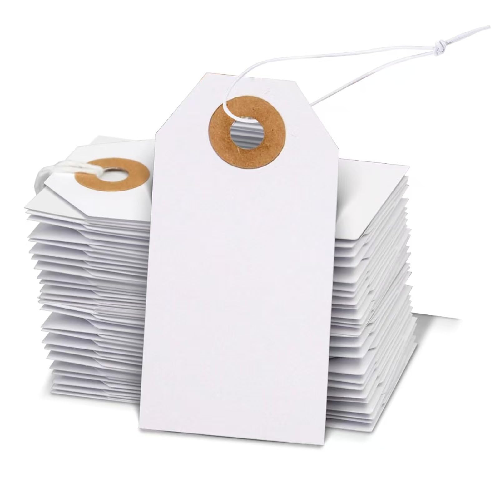 100Pcs Price Tags with String - Blank Paper Hang Cards with Reinforced Tear-Resistant Hole, Durable for Luggage, Clothing, Gifts, Jewelry Display for Shop/Home/Crafting