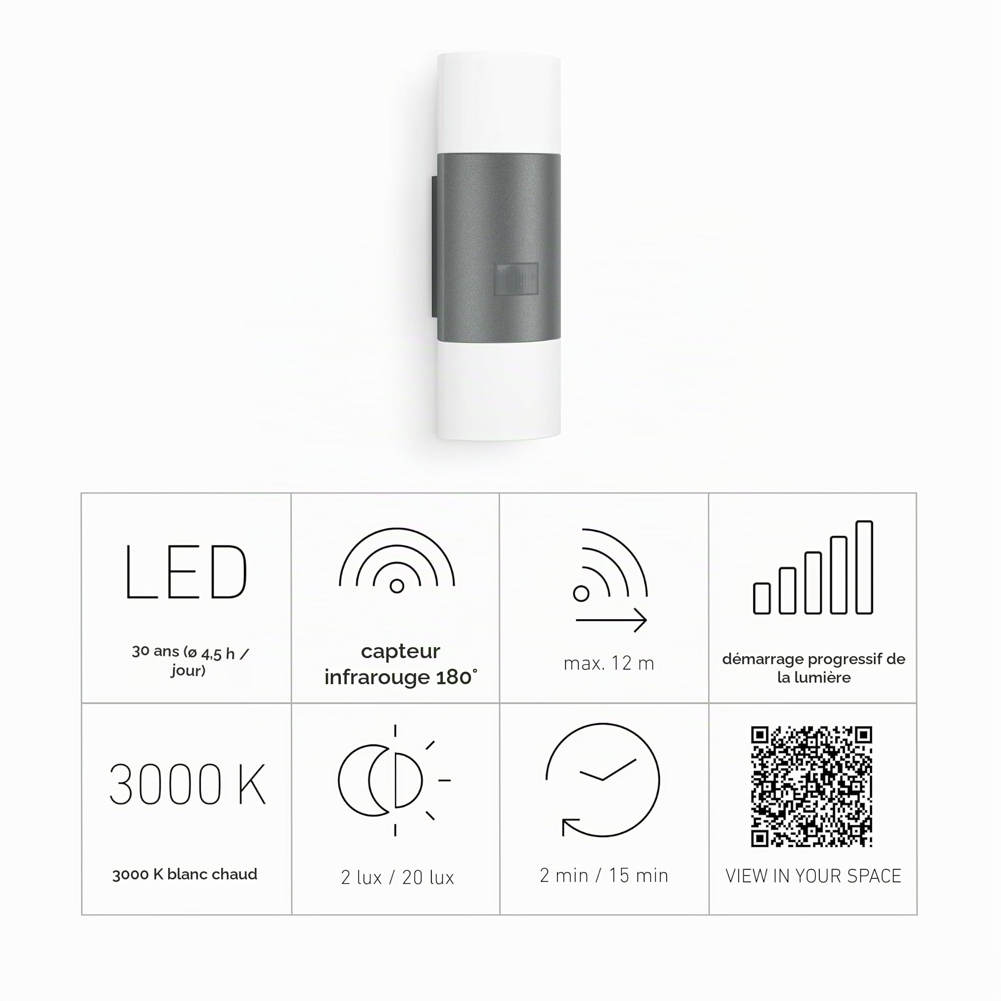 Steinel Applique murale LED L 910 S anthracite avec détecteur de mouvement à 180° - Luminaire extérieur design de 9,8 W - Lampe murale design avec capteur 797 lm
