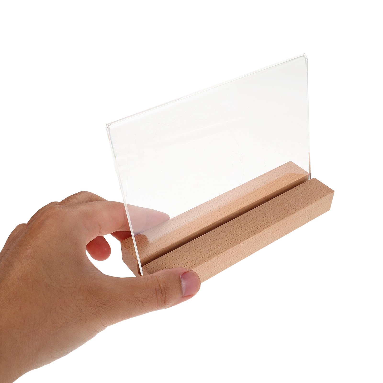 5 Soportes para Exhibir Menús con Protección Acrílica Transparente y Base de Madera Estable Diseño Horizontal para Restaurantes y Oficinas