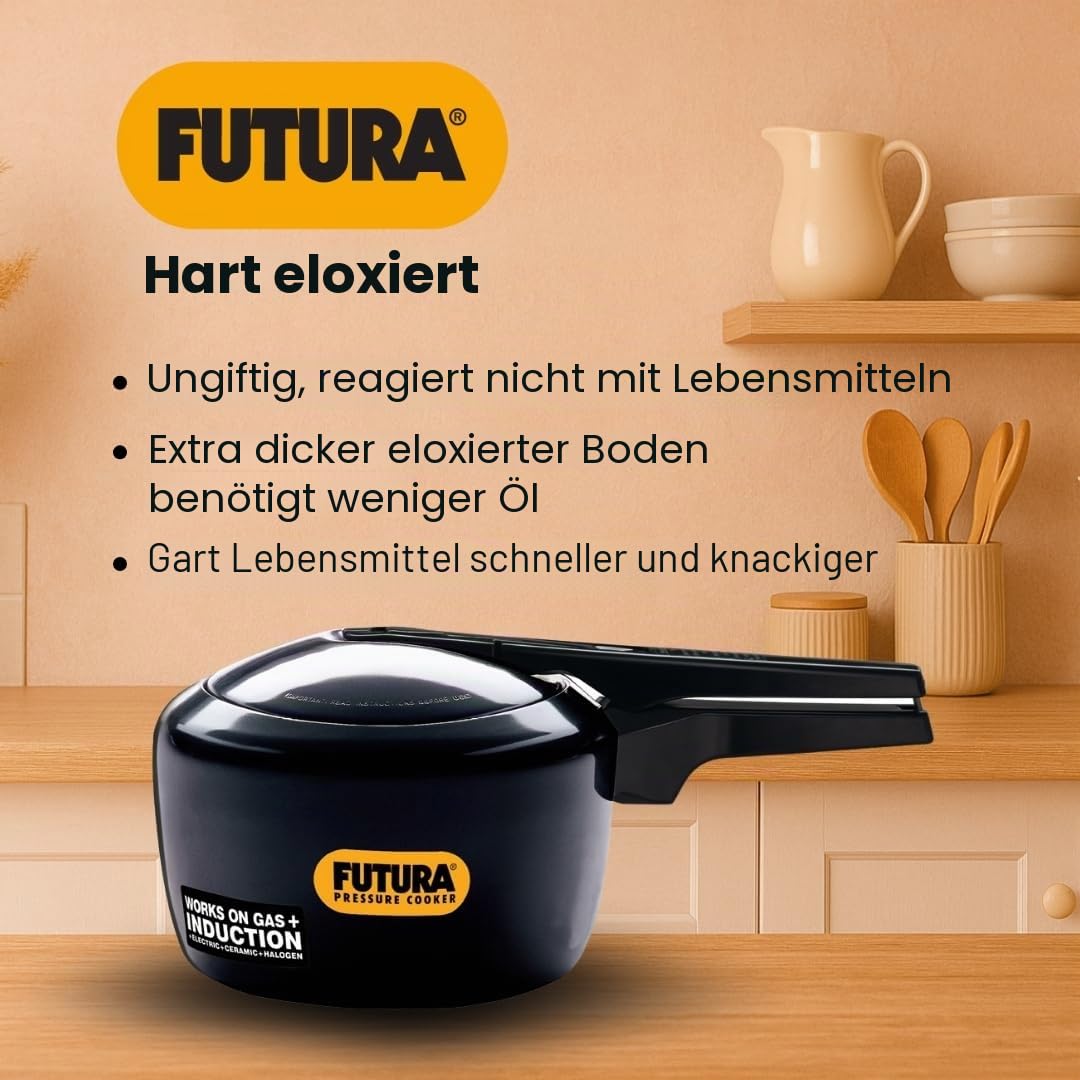 Futura Hawkins Schnellkochtopf, 3 l, harteloxiert, Induktionsgeeignet, klein, Schwarz