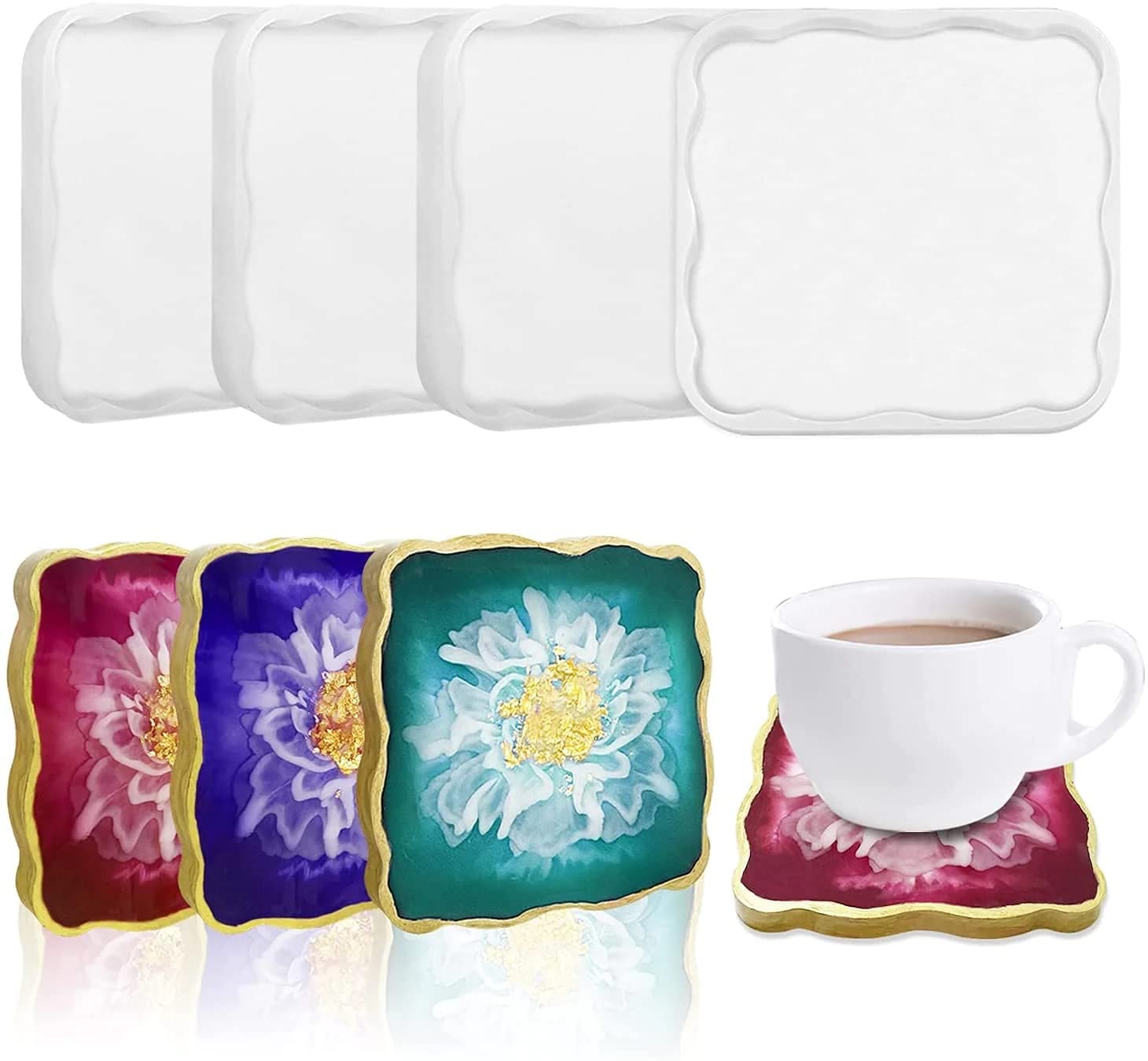 Pack of 1 Silicone Moulds in Wave Square Shape for Epoxy Resin Art, Jesmonite Casting,Making Coaster | Pack of 1 | Wave Square Coaster Silicon Mould