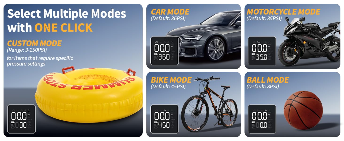 Inflador de neumáticos inteligente 3 en 1, compresor de aire portátil, bomba de aire de neumáticos de coche de 150 PSI con medidor de presión digital, luz LED, para coche, motocicleta, neumático de