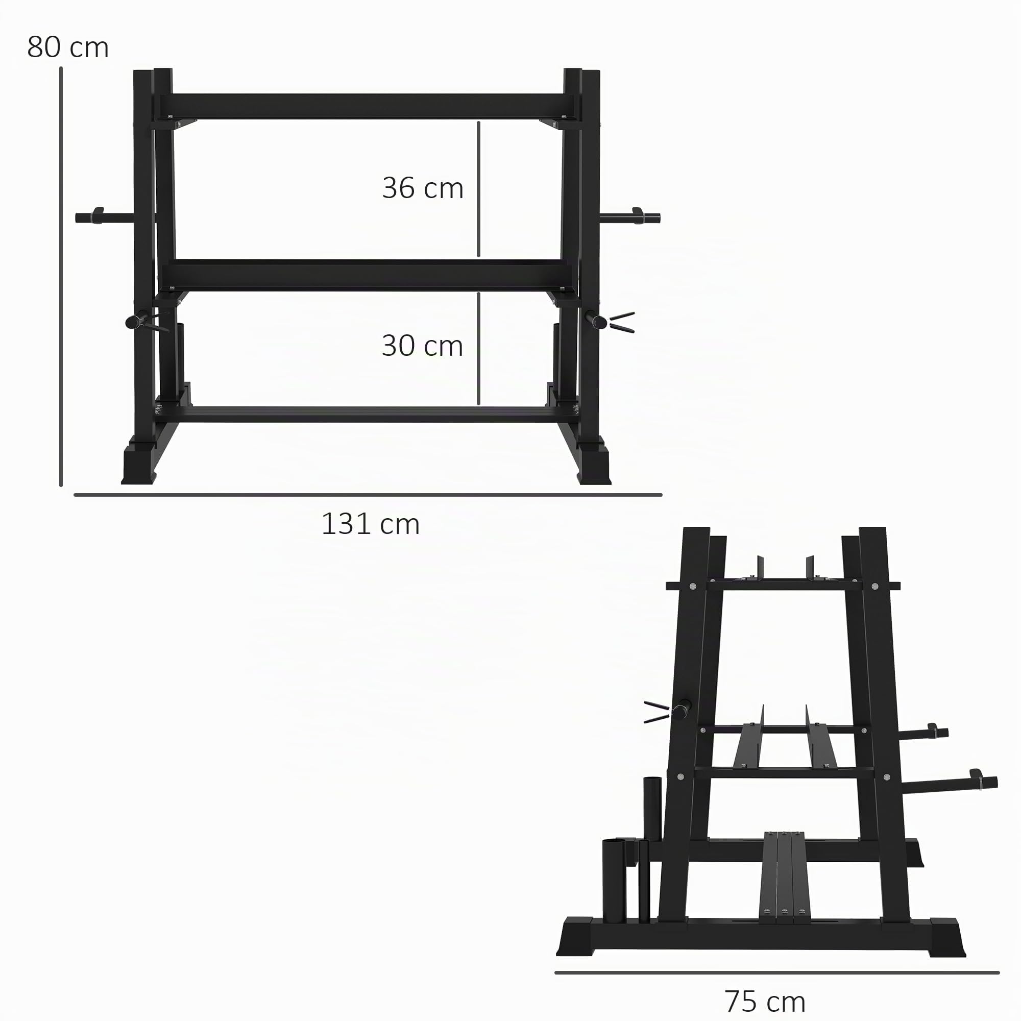 SPORTNOW Hantelständer mit 3 Ablagen 200kg Stahl Schwarz 131 x 75 x 80 cm | Kurzhantelständer, Hantelablage, Gewichtshalter für Kurzhantel, Kettlebell