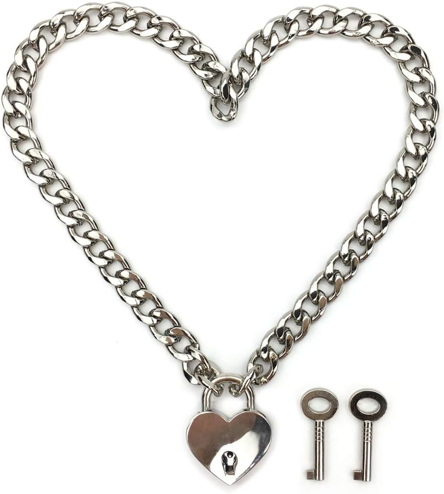 Succuba Padlock Necklace Chain Collar Choker with Two Keys and Box for Women, Men and Pet