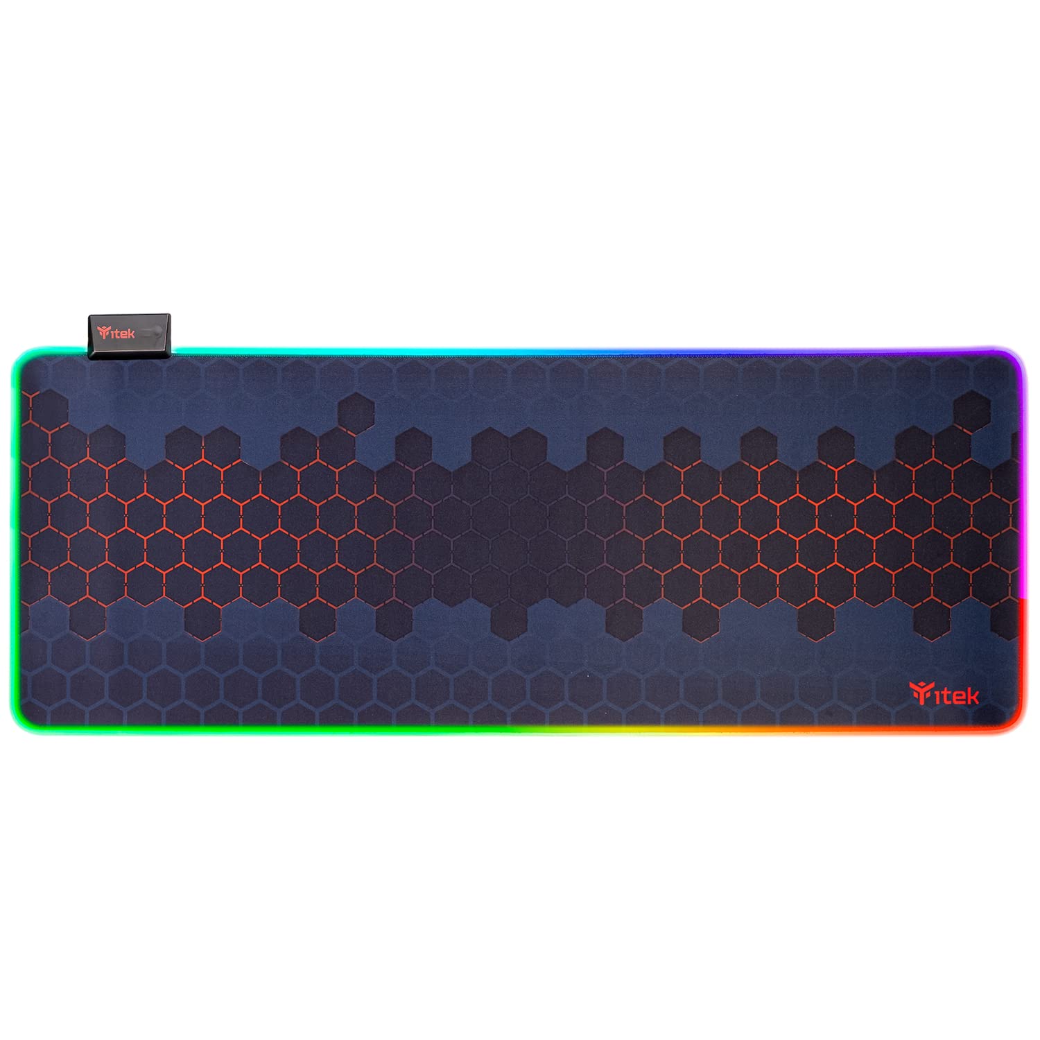 Itek E1 Tappetino per Mouse Gaming, RGB, XXL 350x250x3mm, Massima Precisione, Lavabile, Antiscivolo, Materiali Premium, Illuminazione RGB con 12 modalità - Nero Rosso