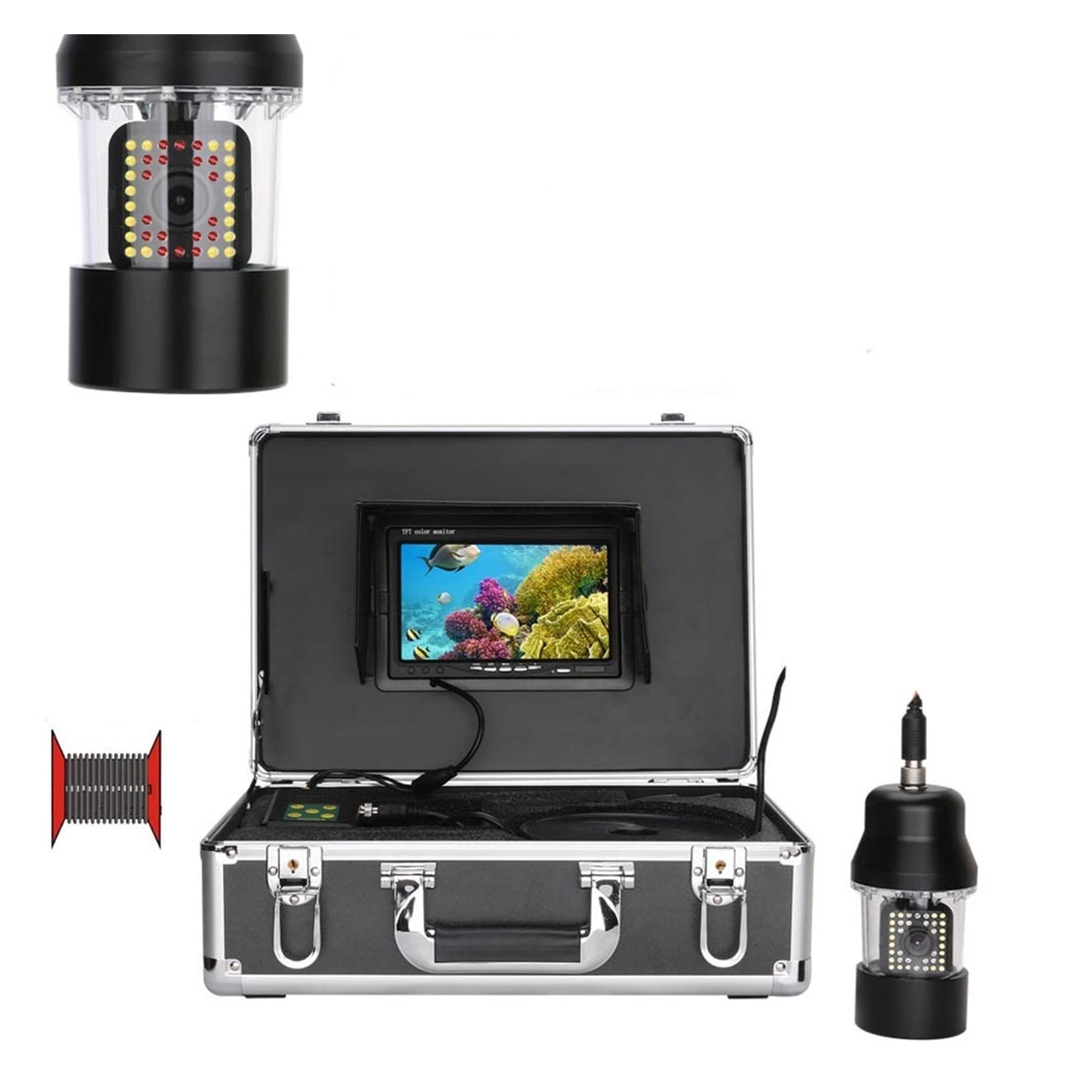 LOMCOTUnderwater Scooter 7 Inch DVR Recorder 20m/50m/100m Underwater Fishing Video Camera Fish Finder IP68 Waterproof 38 LEDs 360 Degree Rotating Camera