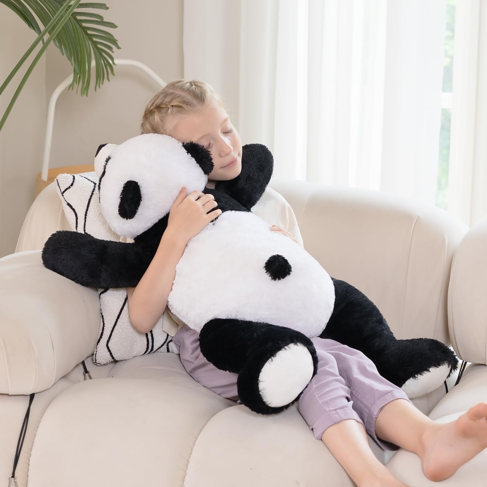 MorisMos Peluche Panda géant XXL, 80 cm de Long Peluche Panda Moelleuse,Cadeau d'anniversaire pour Enfants et bébés