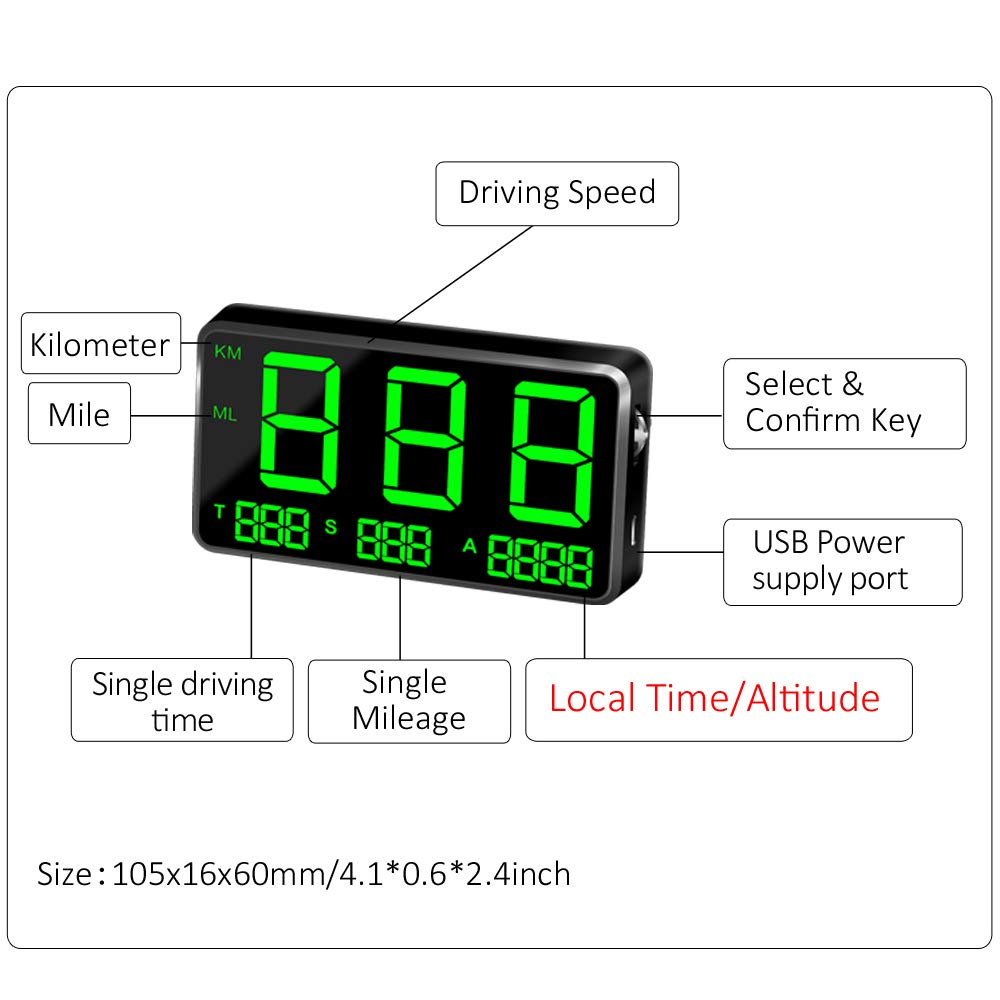 ELING Universal GPS Head Up Display Speedometer with Odometer Car Digital Speed Display MPH Over Speed Alarm Car Clock for All Vehicles C80