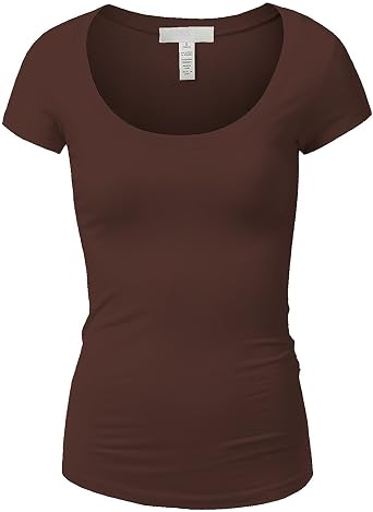 Active Basic Womens Plain Basic Deep Scoop Neck with Cap Short Sleeves