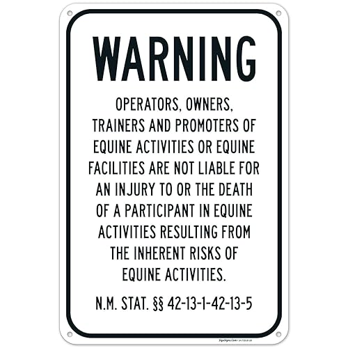 Warning Under New Mexico Law Equine Activity Sponsor Or Professional Sign, 12x18 Inches, 55 mil thick HDPS (high density polystyrene), Made in USA