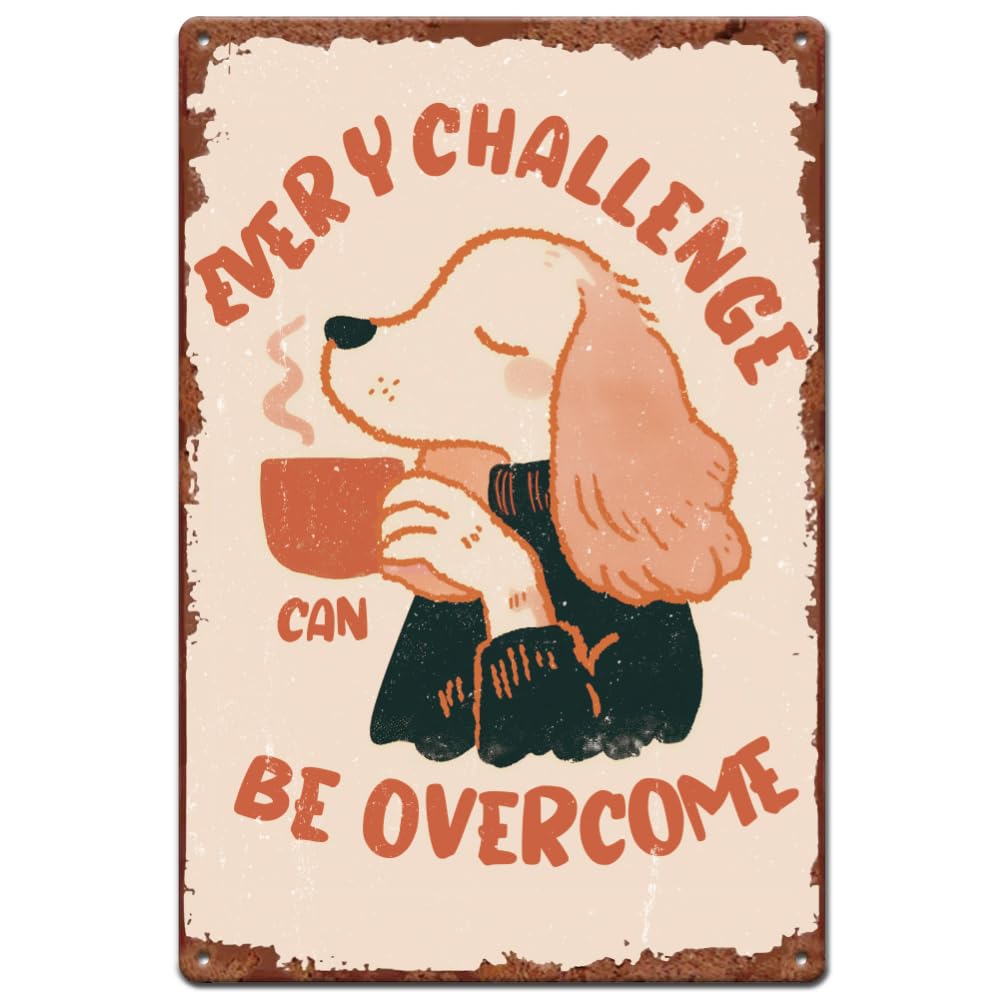 SUPERDANT Dog Metal Signs Retro Cute Puppy Holding Coffee Cup Tin Signs Wall Art Plaque Decor Rectangle Signs for Living Room Bars Restaurants Cafe Pubs Home Wall Art Inspirational Decor