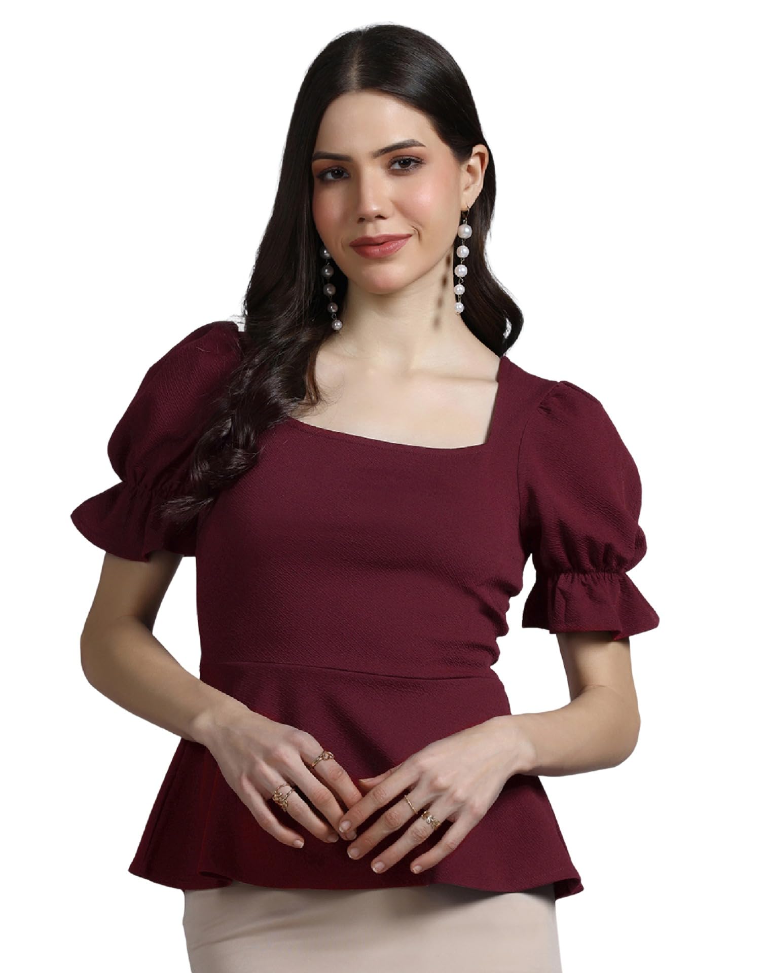 selvia Women's Trendy Square Neck Balloon Sleeve Peplum Top, Top for Women Stylish Western-picture-16